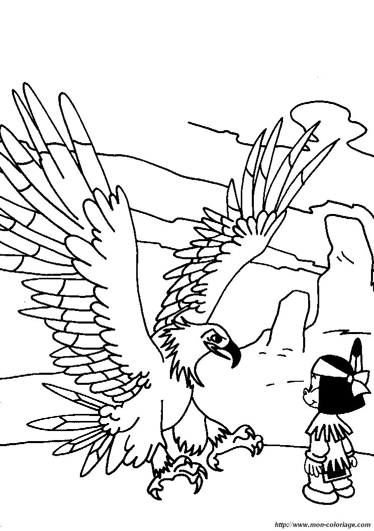 coloriage de yakari, dessin coloriage yakari aigle à colorier