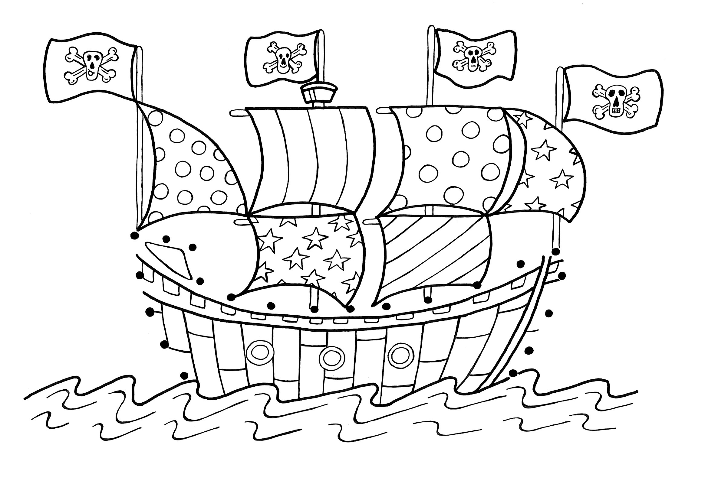 Dessin #15880 - Un beau dessin de bateau pirate a imprimer et colorier
