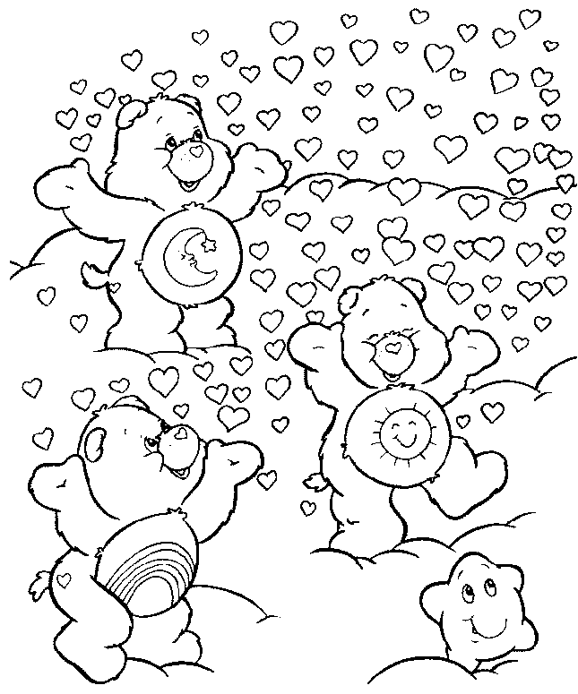 Coloriage bisounours et la pluie de coeurs  Dessin gratuit de bisounours à imprimer