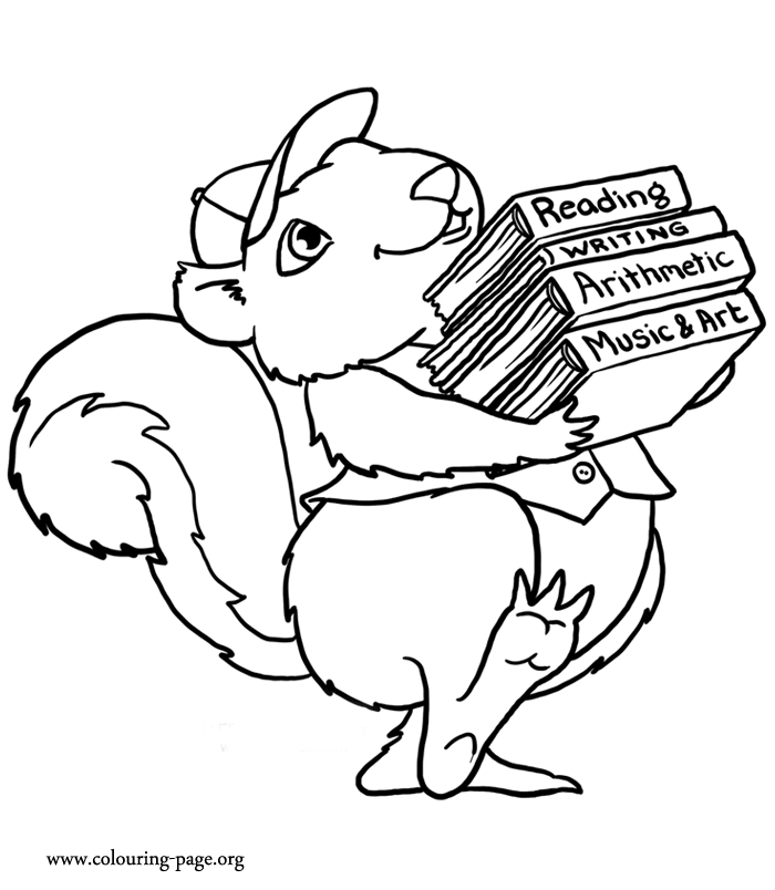 écureuils happy écureuil with many books dessin à colorier