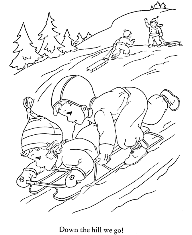 hiver sledding coloriage enfants outdoor hiver activities coloriage