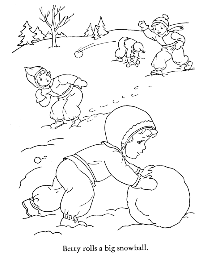 hiver coloriage enfants making snowballs dessin à colorier honkingdonkey