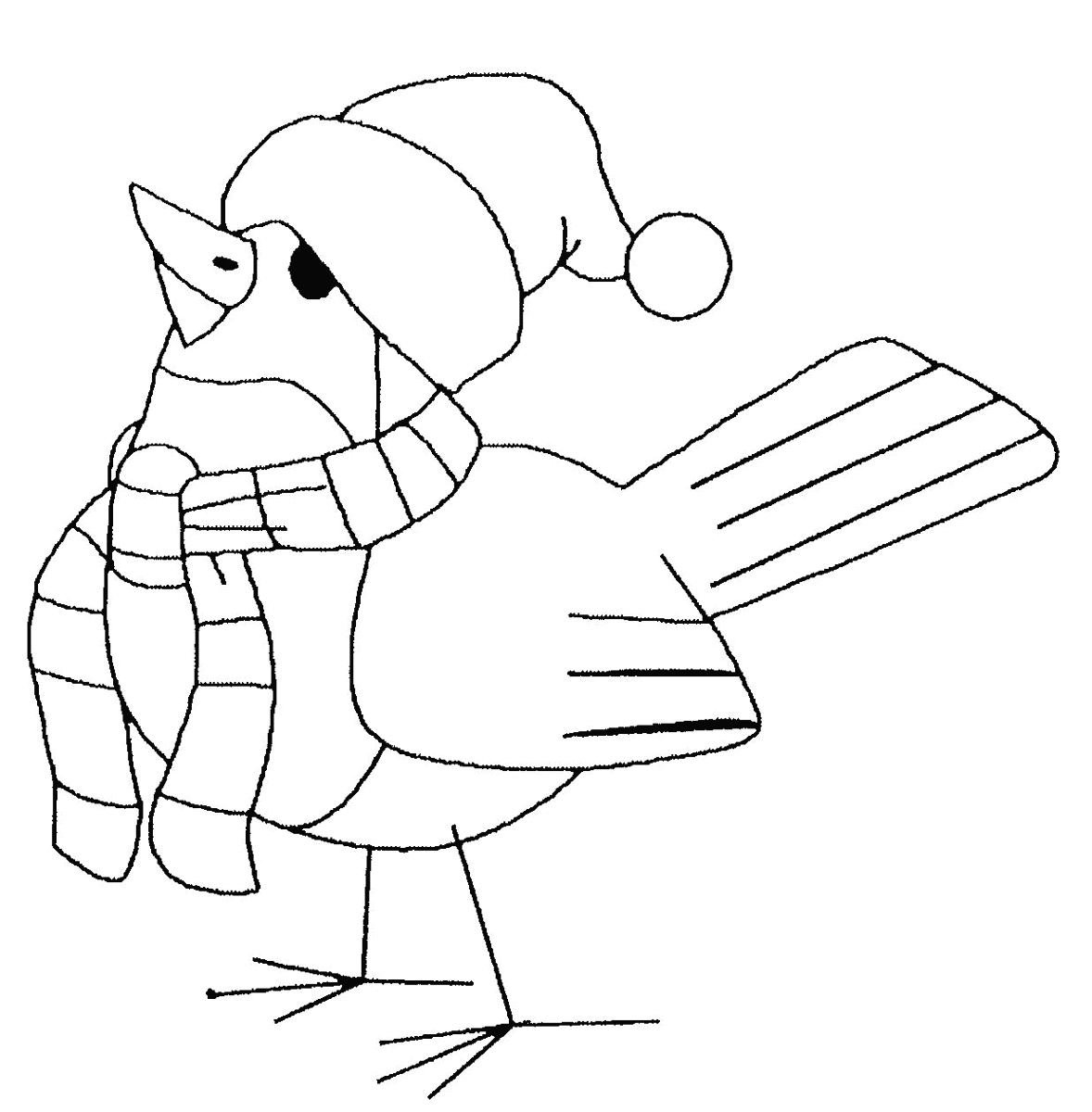 coloriage humoristique d oiseau en hiver emmitouflé
