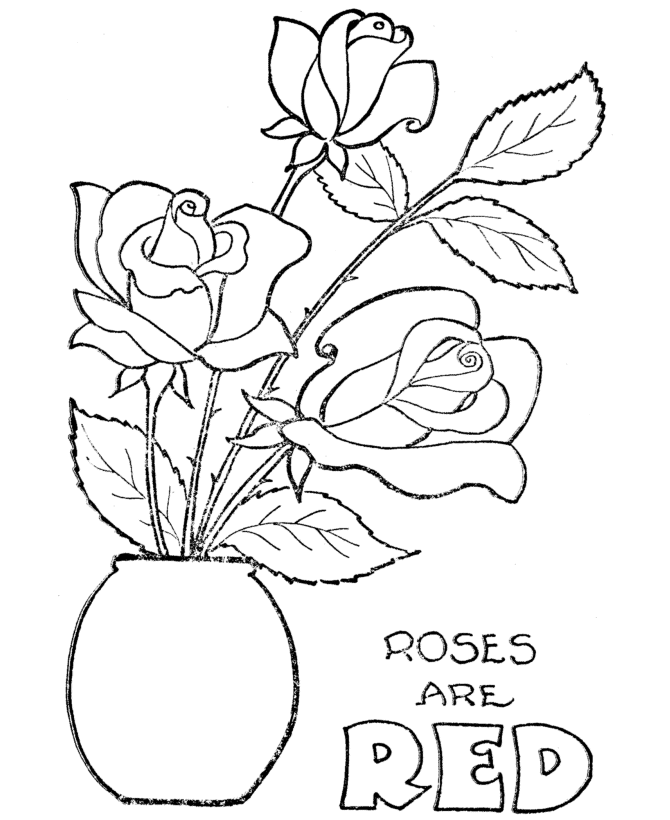 enfants dessins à colorier : valentine day roses à imprimer