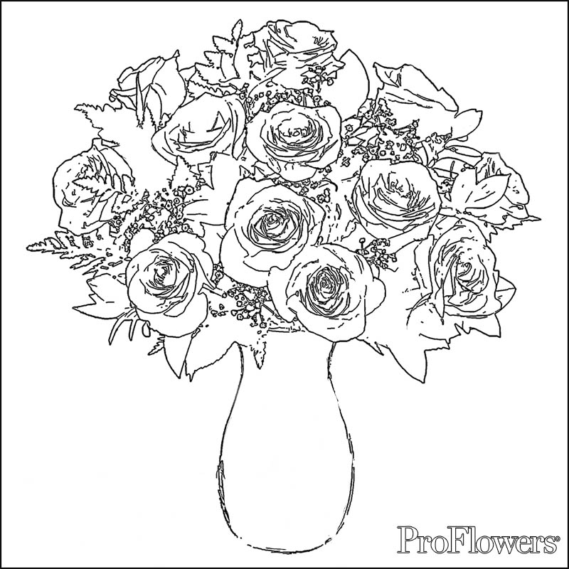 dessins à colorier de hearts et roses. rose vase dessin à colorier