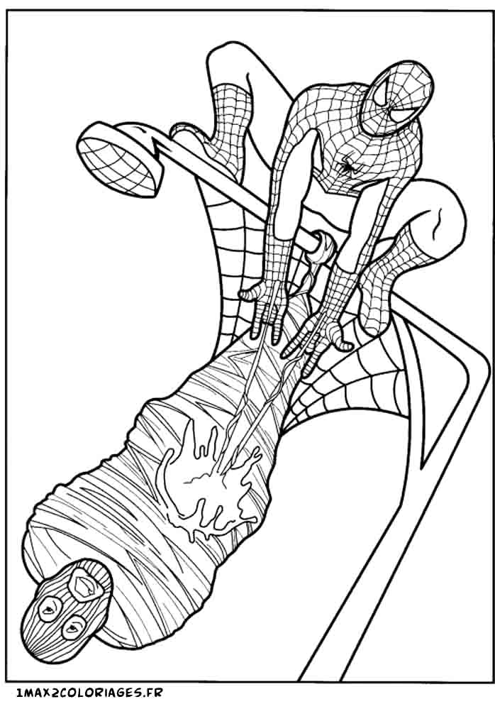 coloriages de spiderman spiderman fait un méchant prisonnier
